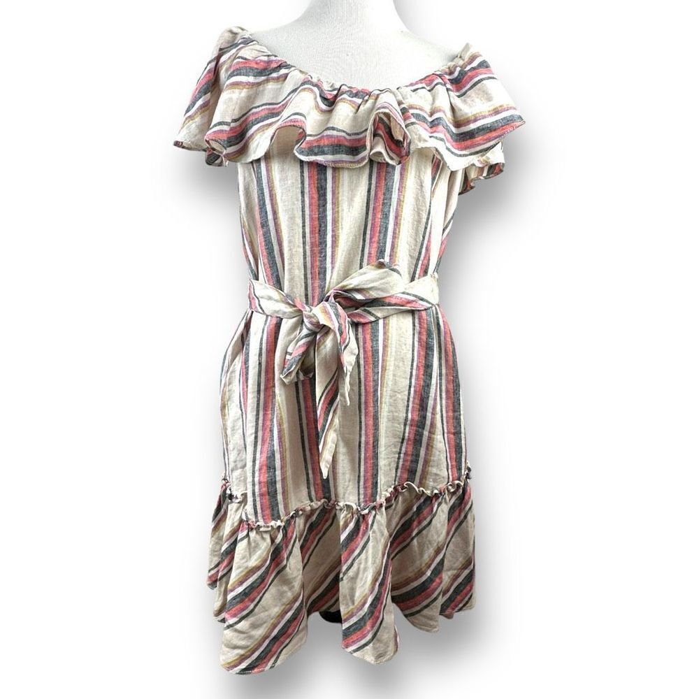 Trina Turk Out of Office Women's size M Tall Vacation Dress Striped 100%‎ Linen